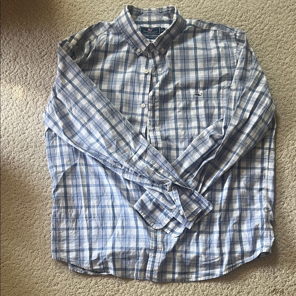 Vineyard Vines Light Blue and White Plaid Shirt